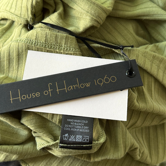 NEW House of Harlow 1960 Revolve Sofia Richie Mini Ribbed Dress Olive Green Sz M - Picture 8 of 10